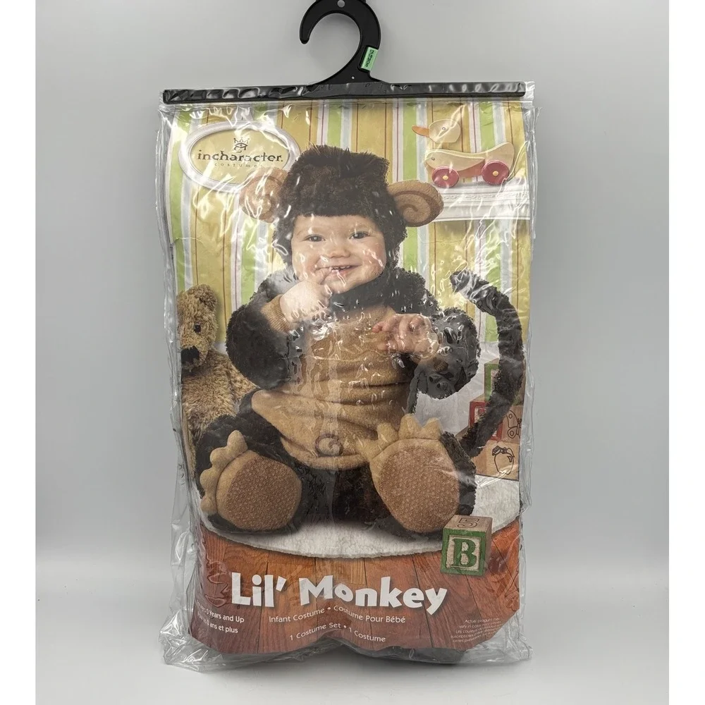 Lil' Monkey Baby Costume Child Animal Brown Halloween Infant To 12 Months.
